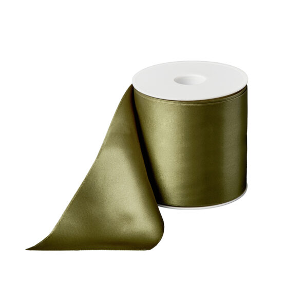 Premium-Satinband extra breit, olivgrün, 100 mm breit - satinband-dauersortiment, premium-qualitaet, geschenkband, dauersortiment, satinband