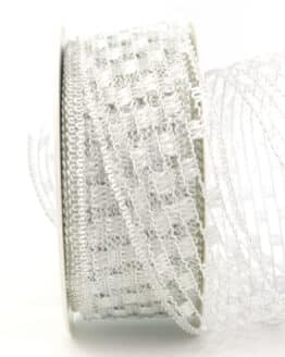 Gitterband weiß, 40 mm breit - sonderangebot, gitterband, dekoband-mit-drahtkante, 50-rabatt