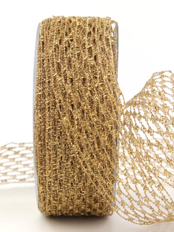 Gitterband gold, 40 mm breit - gitterband, 50-rabatt, sonderangebot, dekoband-mit-drahtkante