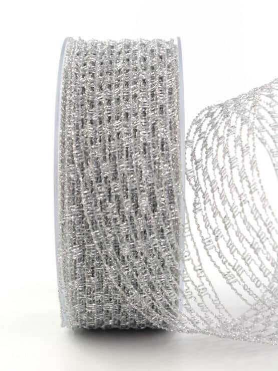 Gitterband silber, 40 mm breit - gitterband, 50-rabatt, sonderangebot, dekoband-mit-drahtkante