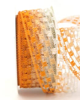 Gitterband mehrfarbig weiß-orange, 40 mm breit - sonderangebot, dekoband-mit-drahtkante, gitterband, 30-rabatt