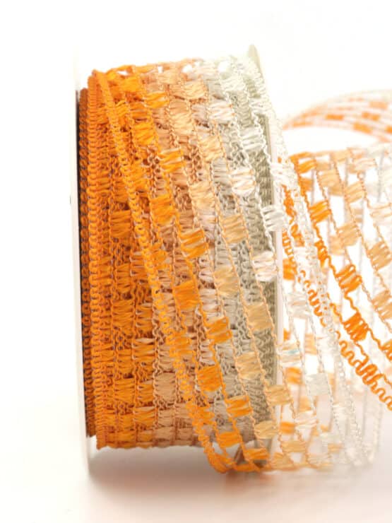 Gitterband mehrfarbig weiß-orange, 40 mm breit - gitterband, 30-rabatt, sonderangebot, dekoband-mit-drahtkante