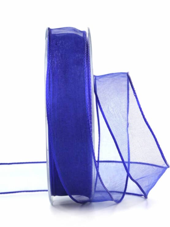 Organzaband mit Drahtkante, royalblau, 25 mm breit - geschenkband, organzaband-mit-drahtkante, organzaband