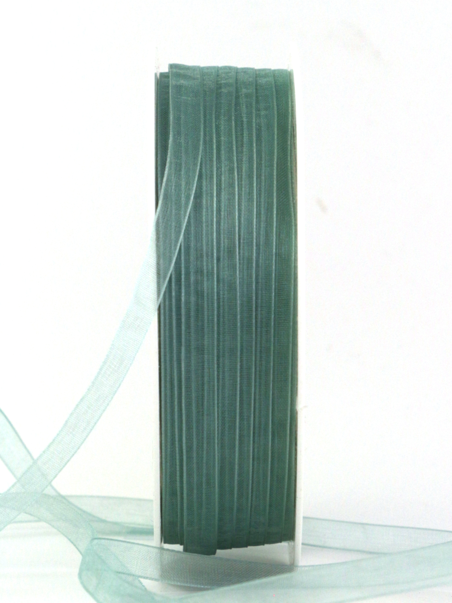 Organzaband mit Webkante, Mineral Grün, 10 mm breit, 50 m Rolle - webkante, organzaband, organzaband-einfarbig
