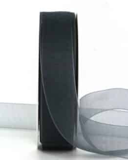 Organzaband mit Webkante, blei, 25 mm breit, 50 m Rolle