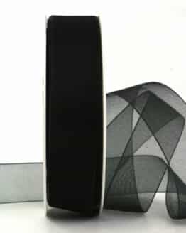 Organzaband mit Webkante, schwarz, 25 mm breit, 50 m Rolle
