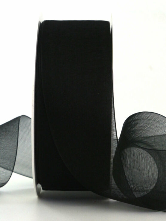 Organzaband mit Webkante, schwarz, 40 mm breit, 50 m Rolle - geschenkband, geschenkband-fuer-anlaesse, anlasse, trauerband