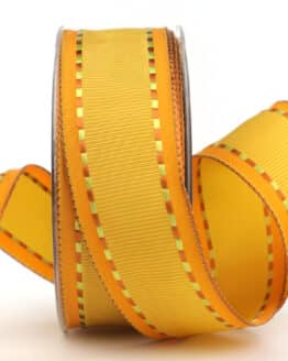 Geschenkband Kästchen, gelb-orange, 40 mm breit - geschenkband, geschenkband-gemustert