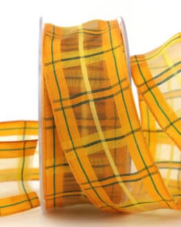 Wetterfestes Karoband, orange, 40 mm breit - karoband, geschenkband, geschenkband-kariert, outdoor-bander