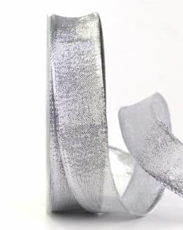 Silberband „Brokat“, silber, 25 mm breit, 25 m Rolle