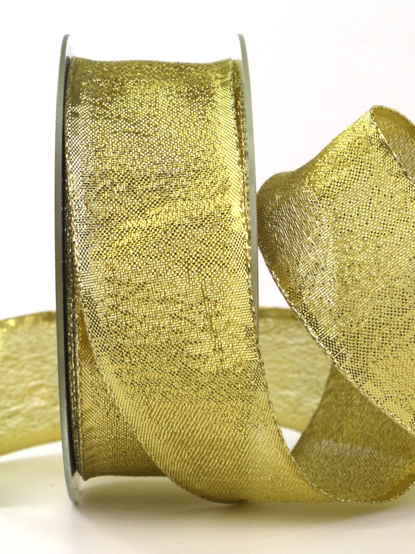 Goldband „Brokat“, gold, 40 mm breit, 25 m Rolle - weihnachtsbaender, weihnachtsband, geschenkband-weihnachten-dauersortiment, geschenkband-weihnachten