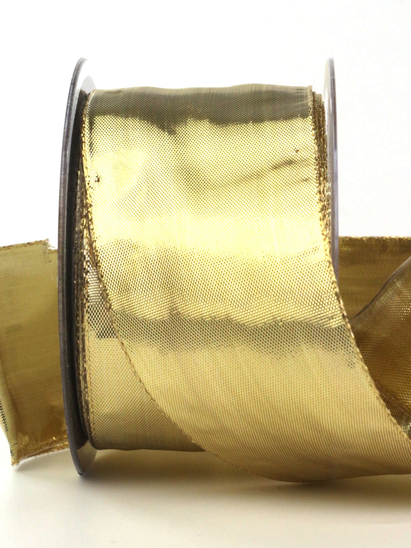 Lamé - Band gold, mit Drahtkante, gold, 60 mm breit, 25 m Rolle - geschenkband-weihnachten-dauersortiment, weihnachtsband, geschenkband-weihnachten, weihnachtsbaender