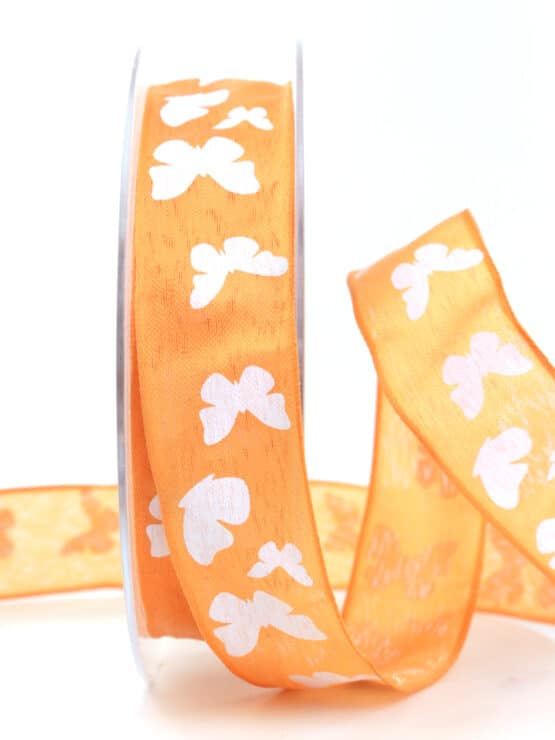 Dekoband Schmetterlinge, orange, 25 mm breit - geschenkband, geschenkband-gemustert, 20-rabatt