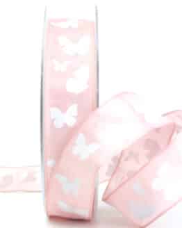Dekoband Schmetterlinge, rosé, 25 mm breit - geschenkband, geschenkband-gemustert