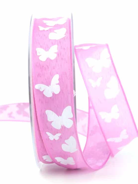 Dekoband Schmetterlinge, pink, 25 mm breit - geschenkband, geschenkband-gemustert, 20-rabatt