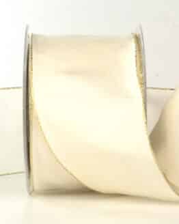 Geschenkband mit Drahtkante, Lurex-Kante, creme, 70 mm breit, 25 m Rolle