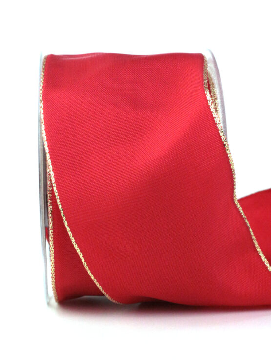 Geschenkband mit Drahtkante, Lurex-Kante, rot, 70 mm breit, 25 m Rolle - geschenkband-weihnachten-einfarbig, geschenkband-weihnachten-dauersortiment, weihnachtsbaender, geschenkband-weihnachten