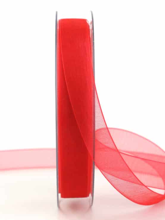 Organzaband BUDGET, rot, 15 mm breit - webkante, organzaband-einfarbig, sonderangebot, organzaband, organzaband-budget