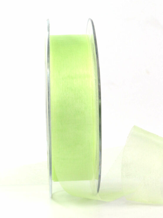 Organzaband mit Schnittkante, hellgrün, 25 mm breit, 45 m Rolle - organzaband-einfarbig, sonderangebot, schnittkante, organzaband