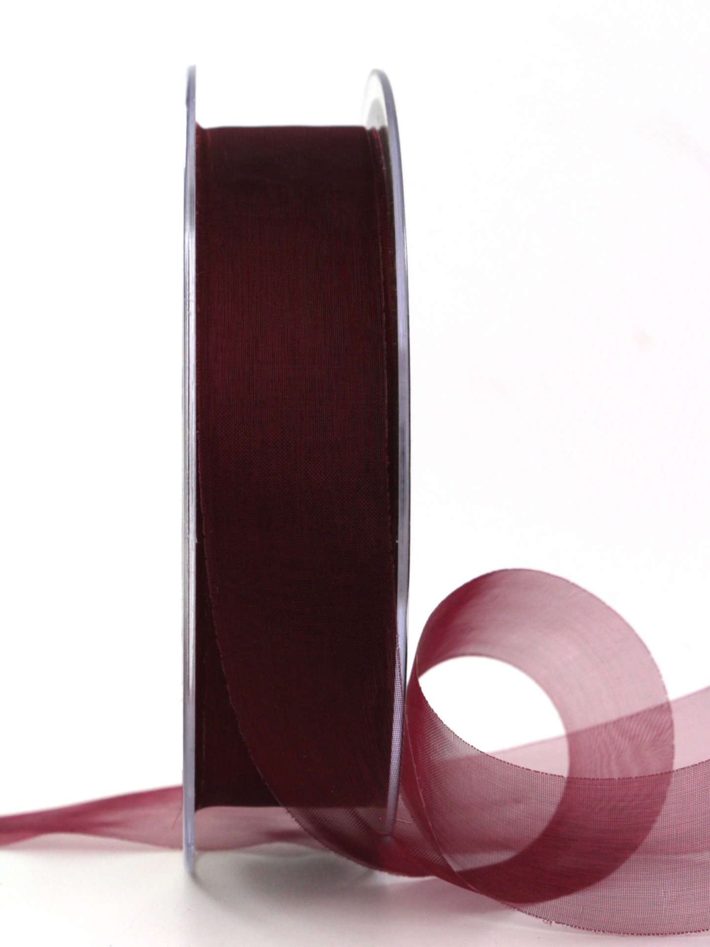Organzaband mit Schnittkante, bordeaux, 25 mm breit, 45 m Rolle - organzaband-einfarbig, sonderangebot, schnittkante, organzaband