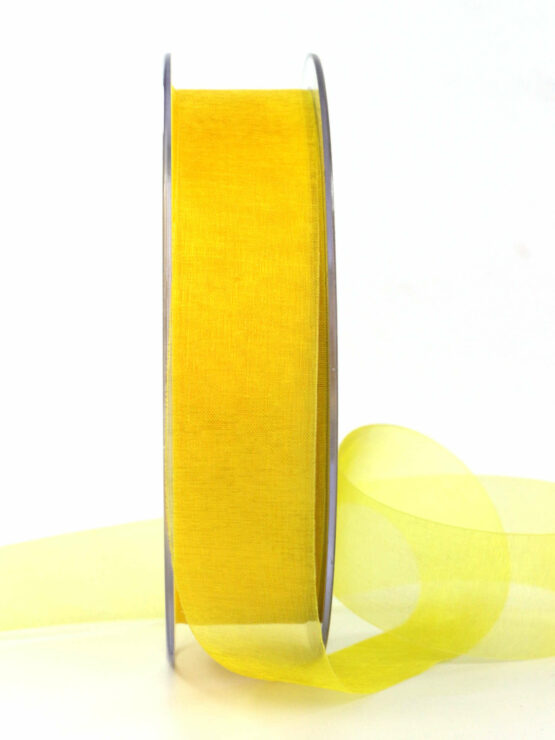 Organzaband mit Schnittkante, gelb, 25 mm breit, 45 m Rolle - organzaband-einfarbig, sonderangebot, schnittkante, organzaband