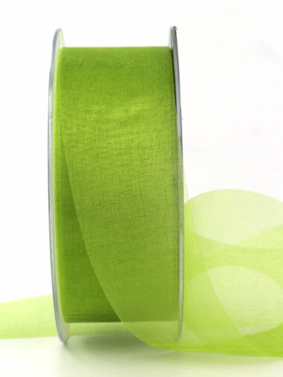 Organzaband mit Schnittkante, grün, 40 mm breit, 45 m Rolle - organzaband-einfarbig, sonderangebot, schnittkante, organzaband
