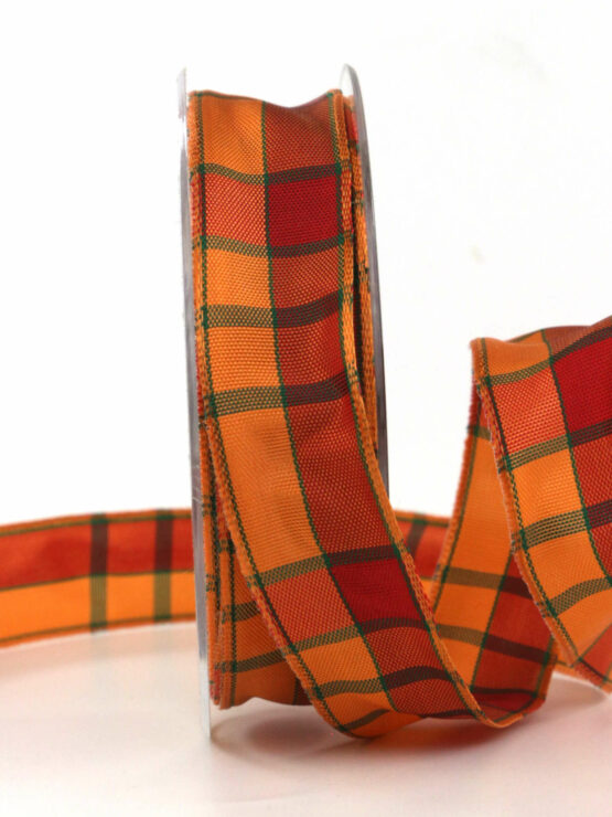 Karoband, orange, 25 mm breit, 20 m Rolle - geschenkband, geschenkband-kariert, karoband