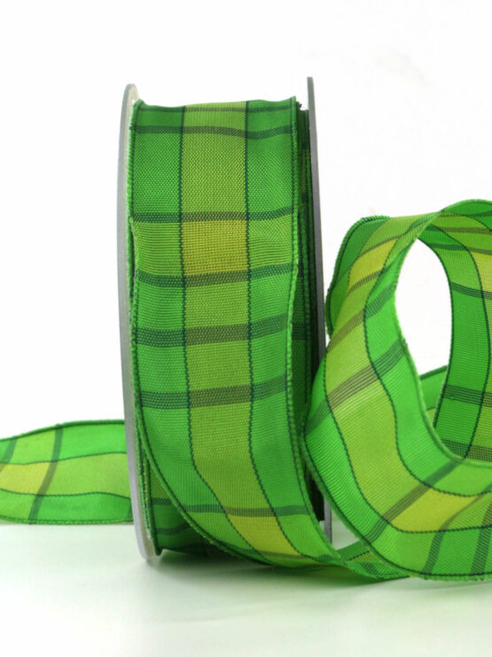 Karoband, grün, 40 mm breit, 20 m Rolle - geschenkband, geschenkband-kariert, karoband