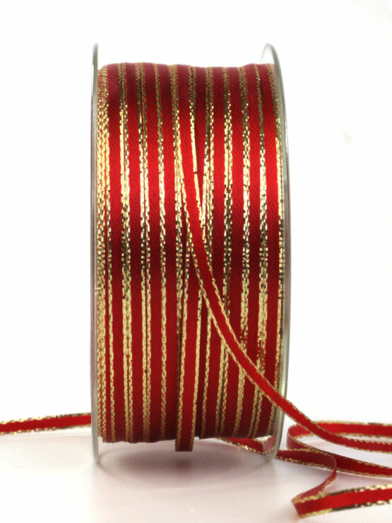 Schmales Satinband mit Goldkante, rot, 3 mm breit, 100 m Rolle - geschenkband-weihnachten, satinband-m-goldkante, weihnachtsbaender, satinband, geschenkband-weihnachten-einfarbig