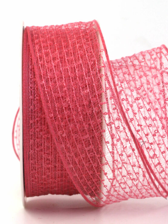 Gitterband mit Knötchen, outdoor, pink, 40 mm breit, 20 m Rolle - geschenkband, dekoband, netzband