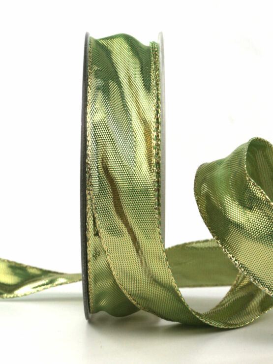 Hochwertiges, glänzendes Metallicband, grün, 25 mm breit, 25 m Rolle - geschenkband-weihnachten-einfarbig, geschenkband-weihnachten, weihnachtsbaender