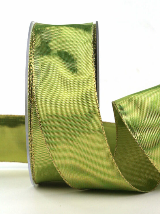 Hochwertiges, glänzendes Metallicband, grün, 40 mm breit, 25 m Rolle - geschenkband-weihnachten-einfarbig, geschenkband-weihnachten, weihnachtsbaender