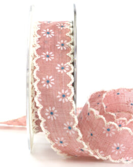 Stoffband mit Blümchen, rosa, 25 mm breit - geschenkband, geschenkband-gemustert, dekoband