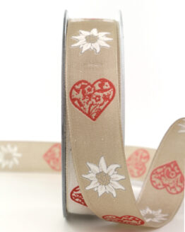 Dekoband Edelweiß, taupe, 25 mm breit - geschenkband, geschenkband-gemustert