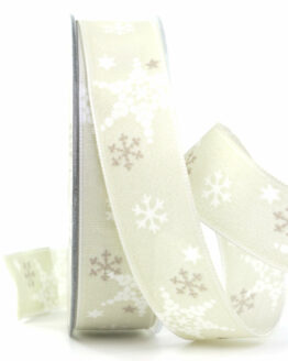 Dekoband mit Schneeflocken, sand, 25 mm breit - geschenkband-weihnachten-gemustert, geschenkband-weihnachten, weihnachtsbaender