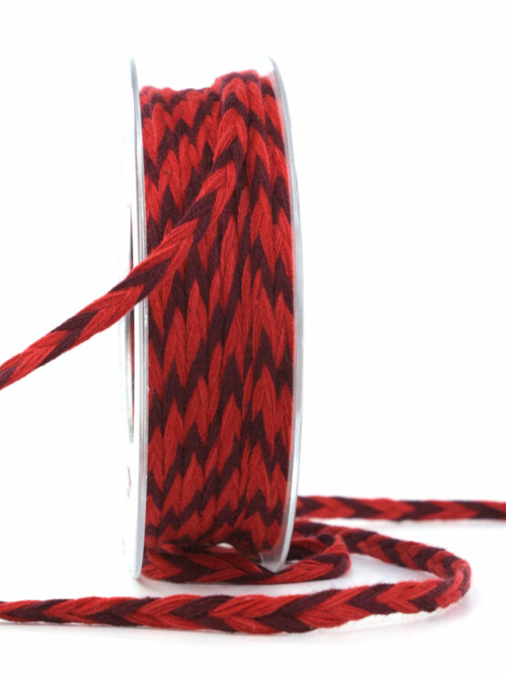 Zweifarbige Flechtkordel, rot, 7 mm breit - dekoband, andere-baender, kordeln