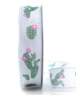 Dekoband Kaktus, grün, 25 mm breit - geschenkband, geschenkband-gemustert