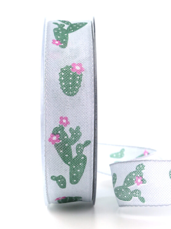 Dekoband Kaktus, grün, 25 mm breit - geschenkband, geschenkband-gemustert