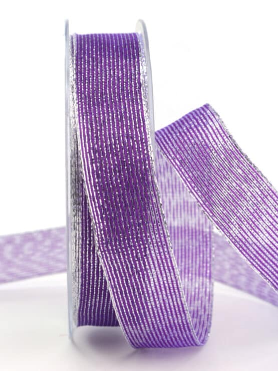 Geschenkband Weihnachtszauber, violett-silber, 25 mm breit - weihnachtsbaender, geschenkband-weihnachten-einfarbig, geschenkband-weihnachten