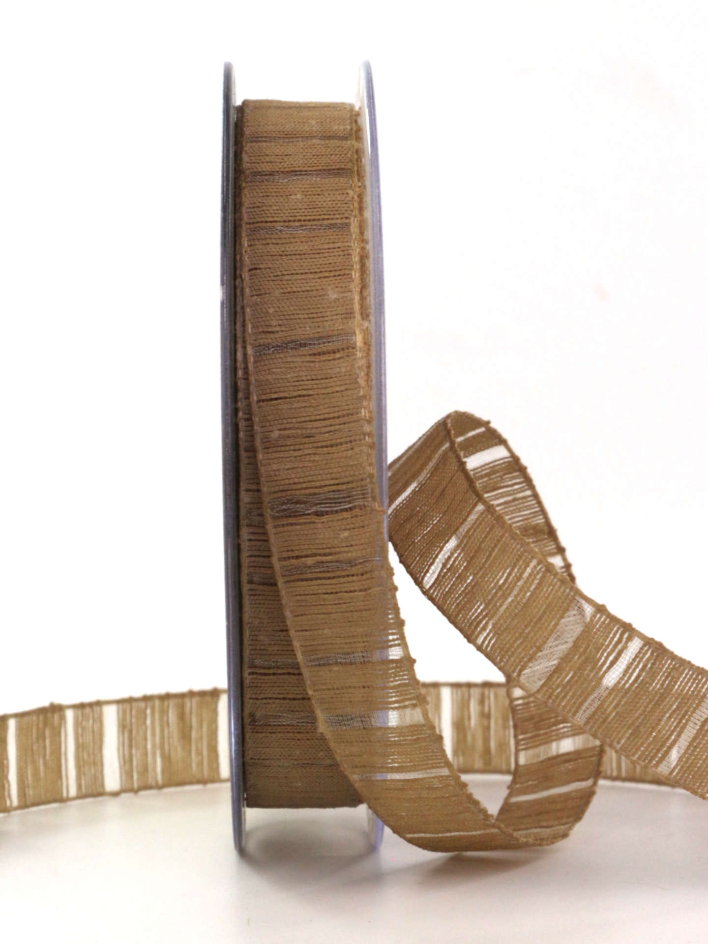 Deko- und Geschenkband mit Streifenmuster, braun, 15 mm breit, 20 m Rolle - geschenkband-einfarbig, dekoband, geschenkband
