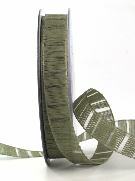 Deko- und Geschenkband mit Streifenmuster, moosgrün, 15 mm breit, 20 m Rolle - geschenkband, geschenkband-einfarbig, dekoband