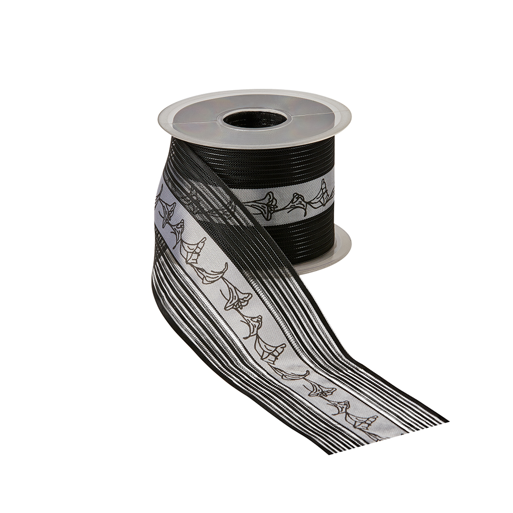 Trauerflor Calla, schwarz, 75 mm breit, 25 m Rolle - trauerband, geschenkband, geschenkband-fuer-anlaesse, anlasse