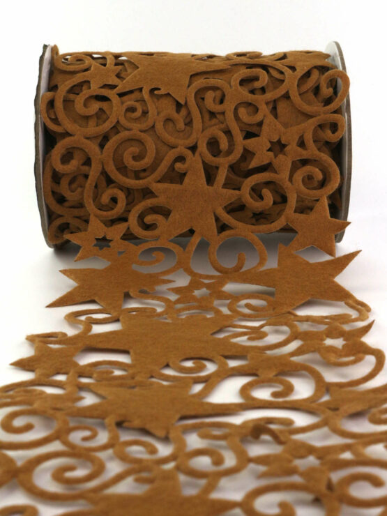 Filz-Tischband Sterne, braun, 150 mm breit, 5 m Rolle - geschenkband-weihnachten, weihnachtsbaender