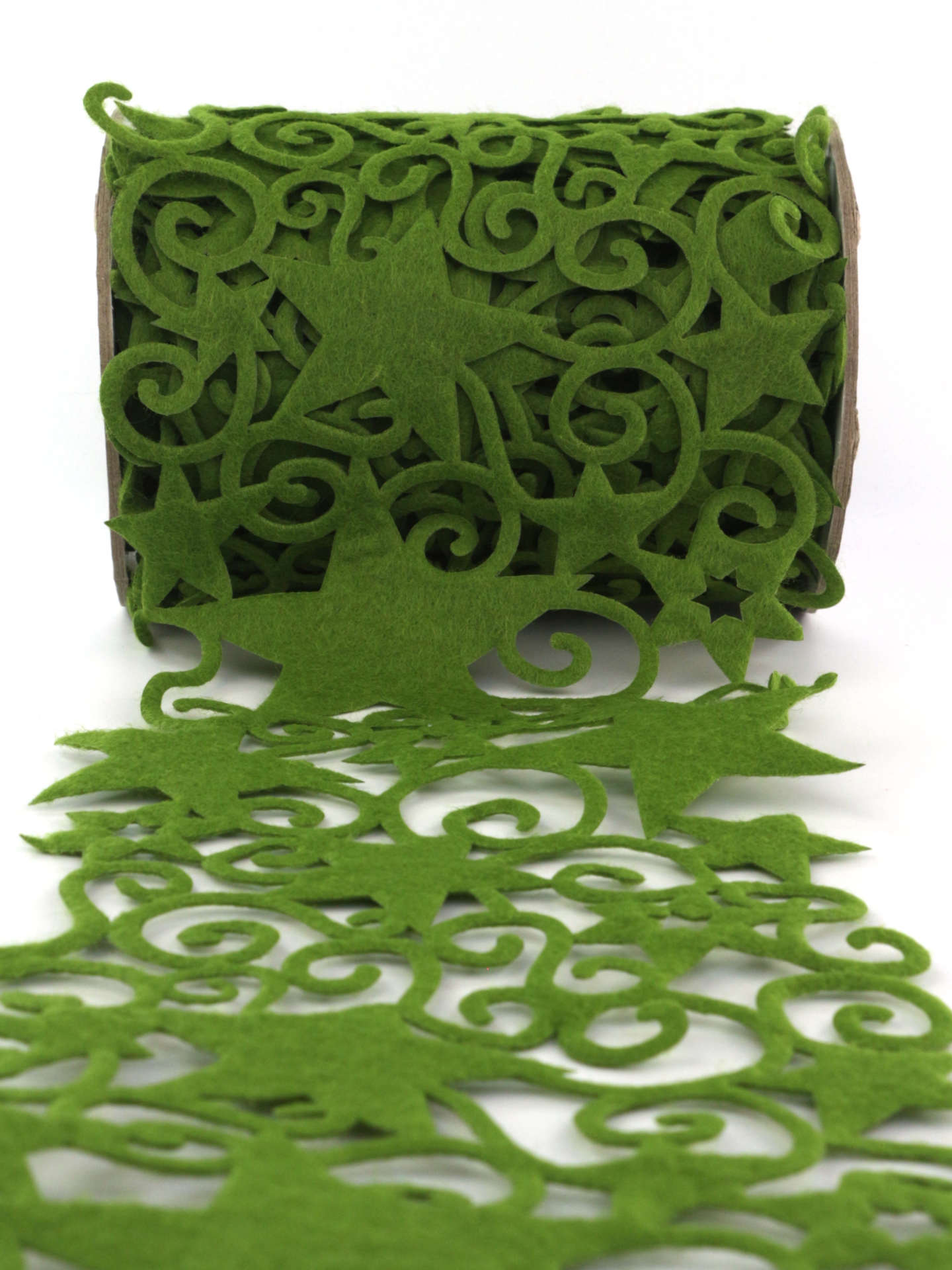 Filz-Tischband Sterne, grün, 150 mm breit, 5 m Rolle - weihnachtsbaender, geschenkband-weihnachten