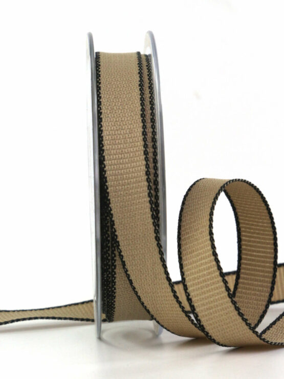 Leinenband, waschbar, schwarz, 15 mm breit, 15 m Rolle - geschenkband-einfarbig, geschenkband
