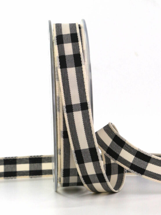 Hochwertiges Karoband, schwarz, 15 mm breit, 20 m Rolle - geschenkband, geschenkband-kariert, karoband