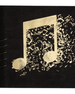 Vlies-Tischläufer Musik, schwarz-gold, 30 cm breit, 5 m Rolle - tischlaeufer-fuer-anlaesse, vlies-tischlaeufer