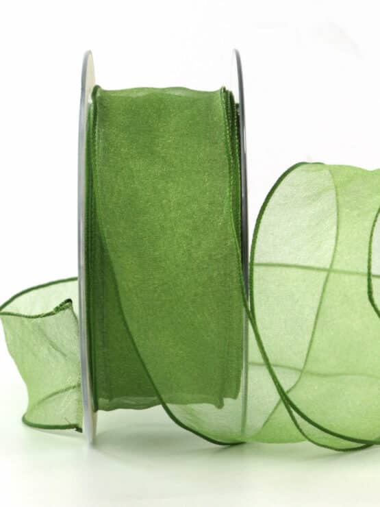 Organzaband grasgrün, 40 mm, mit Drahtkante, 20 m Rolle - organzaband, organzaband-einfarbig, 50-rabatt, sonderangebot, organzaband-mit-drahtkante