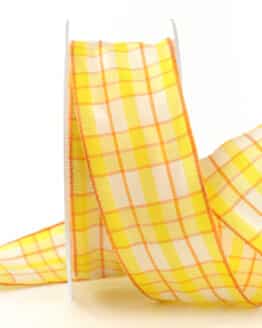 Karoband, gelb, 40 mm breit - geschenkband, geschenkband-kariert, ostern, karoband