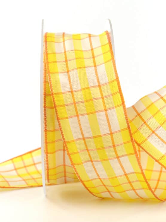 Karoband, gelb, 40 mm breit - geschenkband, geschenkband-kariert, ostern, karoband